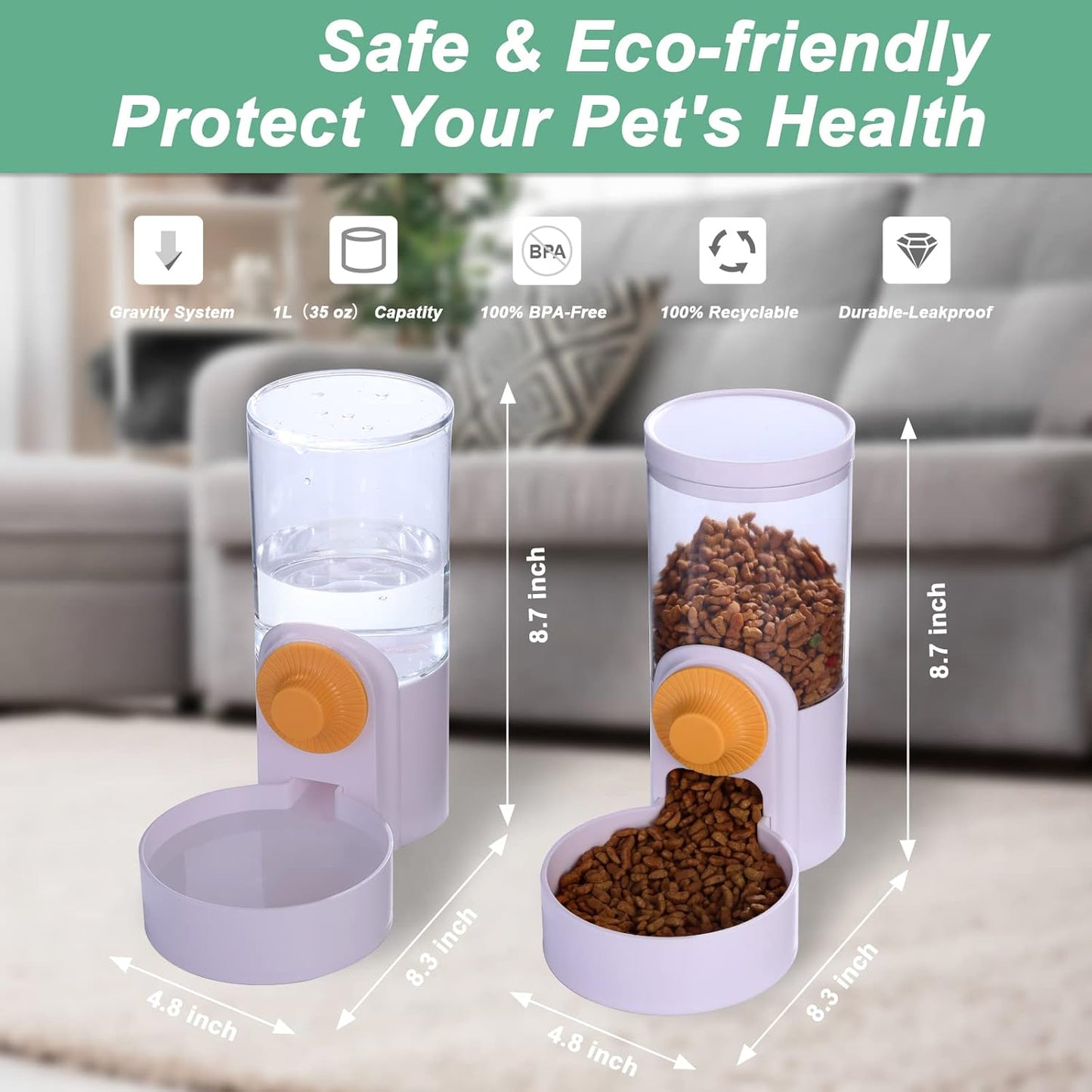 Hanging Automatic Food Water Dispenser,Gravity Rabbit Feeder and Water Dispenser Set,Cage Cat Food Bowl for Bunny Chinchilla Guinea Pig Hedgehog Ferret