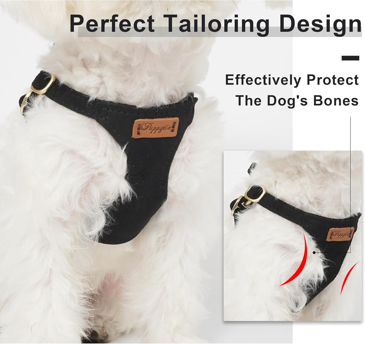 Puppytie No Pull xs Dog Harness with Multifunction Dog Leash,Soft Adjustable No Choke Escape Proof Pet Harness Vest,Black,XS