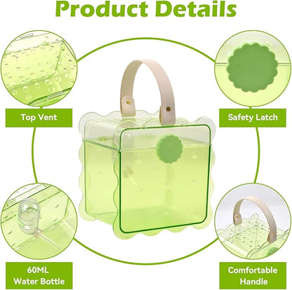 Portable Hamster Travel Cage,Dwarf Hamster Carrier Cages with Water Bottle Breathable Small Animal Outgoing Carry Case for Mice, Dwarf Hamster,Sugar Glider,Gerbils(Green)