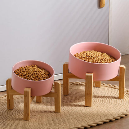 Pink Elevated/Raised 15°Tilted Anti Slip Ceramic Dog Bowl for Small/Medium Breeds,Slanted Bulldog Big Face Pet Food Water Feeding Dish with Stand for Cats and Dogs (3.6 Cups/28 OZ)