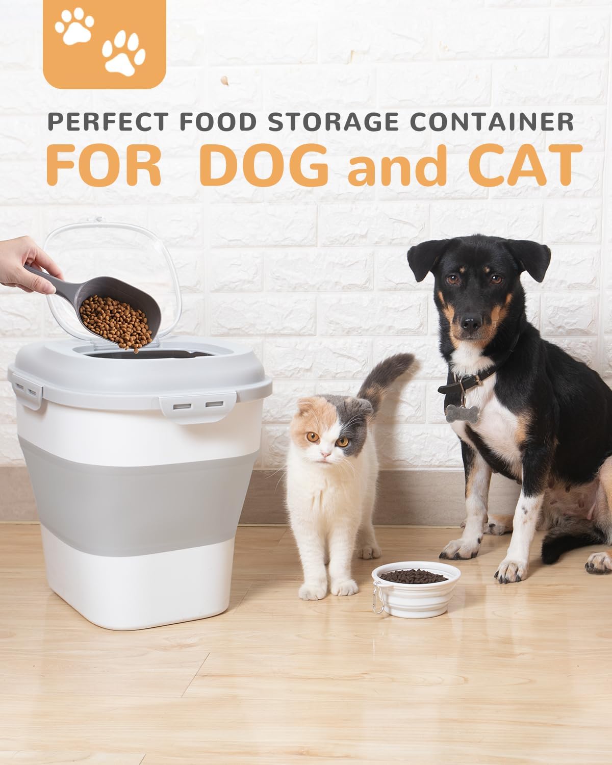 30-35 Lbs Dog Food Storage Container Collapsible Dog Food Container with Airtight Lids, Wheels, Scoop and 2pcs Food Storage Containers, Large Pet food storage for Dog, Cat
