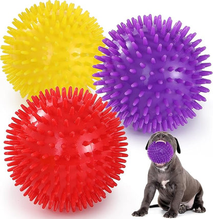 VITEVER 3 Colors 4.5” Heavy Duty Squeaky Dog Toy Balls for Medium Large Dogs, Dog Chew Toys for Teething, Spiky Balls for Aggressive Chewers, Durable Toys for Teeth Cleaning and Training