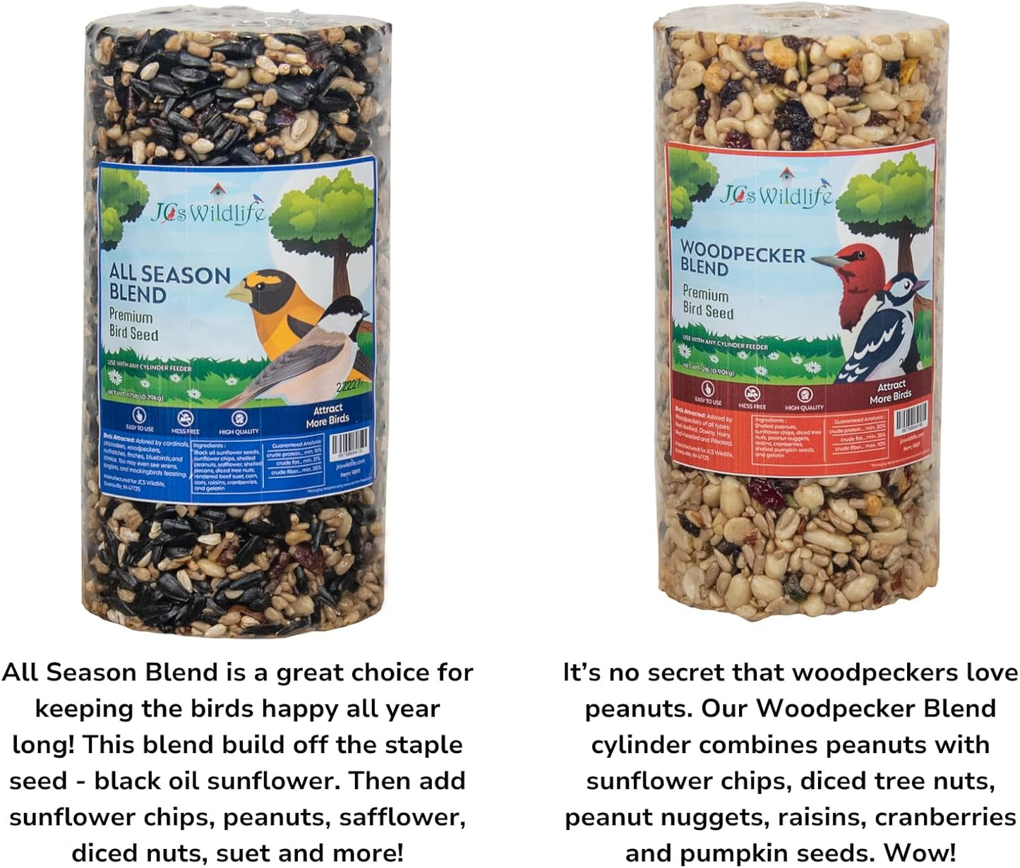 JCs Wildlife 6 Pack Premium Bird Seed Blend Small Cylinder with Hole Variety Pack