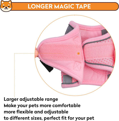 Dog Harness with Leash Set, No-Pull Step-in Reflective Pet Harness with 1 Leash Clips, Adjustable Soft Padded Easy Walk Dog Vest for Small Medium Large Dogs, Cats(Light Pink, Large)