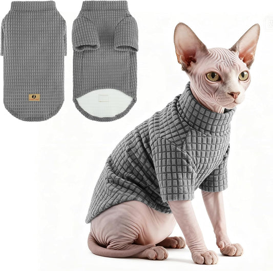 KOOLTAIL Cat Sweater for Sphynx - Soft Fleece Sweaters for Cats Only, Elastic Pet Clothes with Sleeves, Thick Winter Warm Cold Weather Apparel for Hairless Cat, Puppy Pajamas for Small Dogs, Grey S