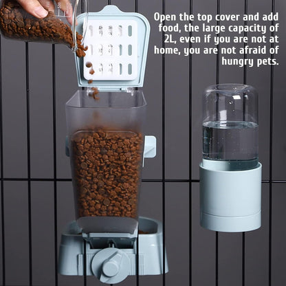 kathson Rabbit Food Water Dispenser Pet Cage Automatic Feeder 2L Food Dispenser 17oz Waterer Small Animal Hanging Bottle Bowl Set for Rabbit Cat Small Dog Ferret Puppy