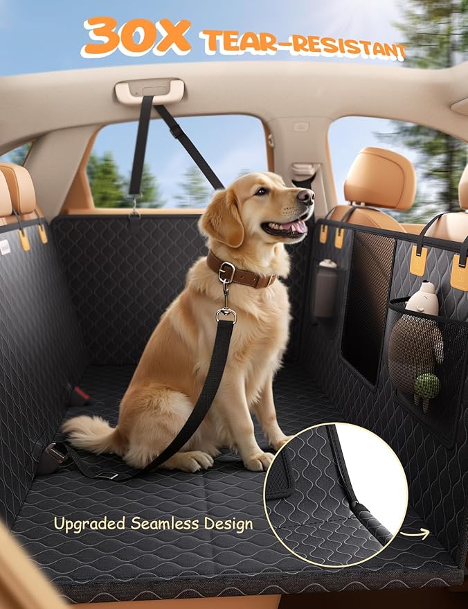 Lamicall Dog Car Seat Cover for Back Seat - [Upgraded Anti-Ripped] Back Seat Extender for Dogs Hard Bottom, Waterproof Dog Hammock for Car with Mesh Window, Pet Backseat Protector SUV & Small Truck XL