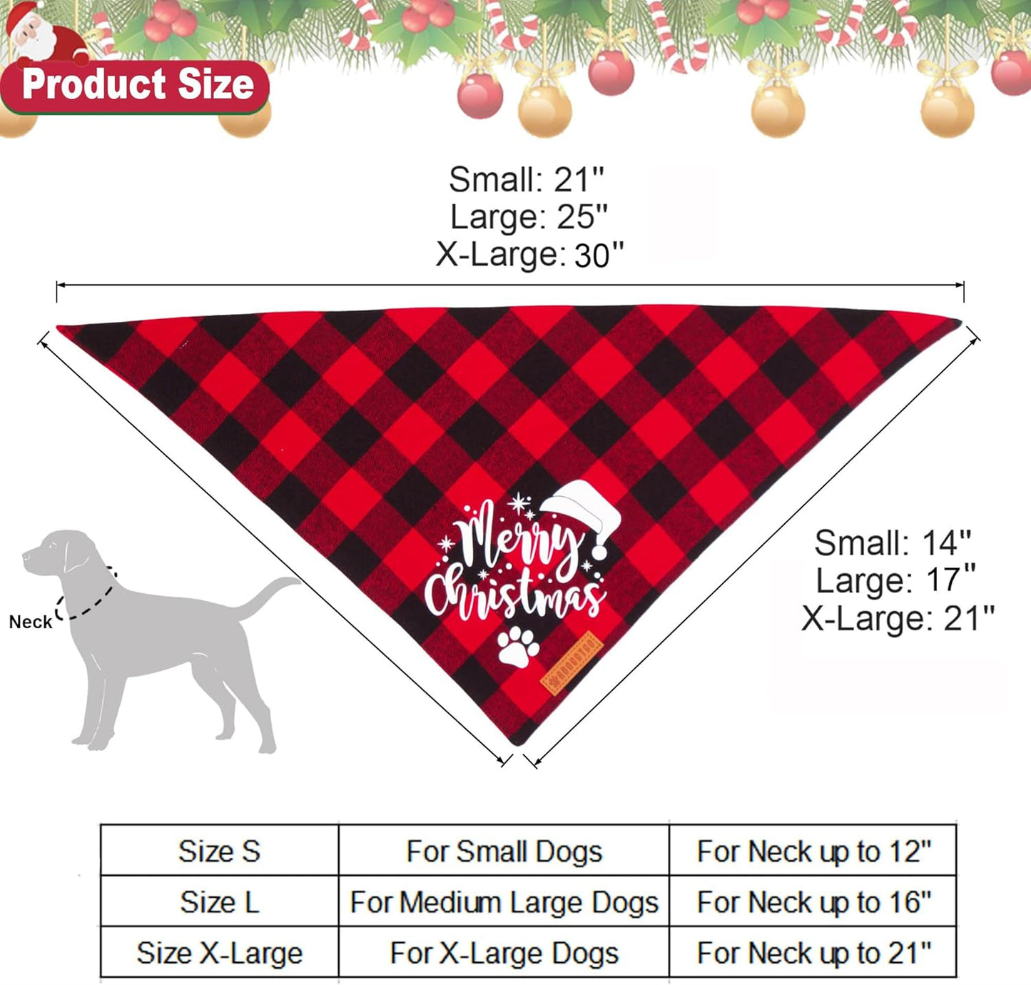ADOGGYGO Christmas Dog Bandanas, Red Green Plaid Dog Scarf Bib, Premium Cotton Fabric, Multiple Sizes, Merry Christmas Bandanas for Large and Extra Large Dogs Pets (X-Large)