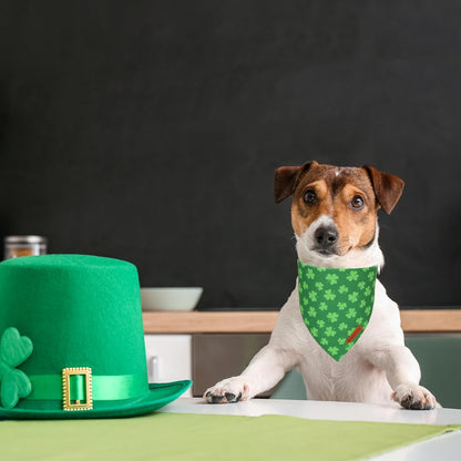 ADOGGYGO St. Patrick's Day Dog Bandana, Green Shamrock Pet Scarf, Adjustable Fit Saint Patrick Bandanas for Medium Large Dogs (Large)