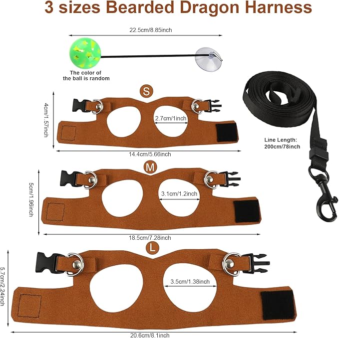 5 Pack Bearded Dragon Harness and Leash Set Bearded Dragon Leash with Retractable, 3 Size Adjustable Soft Leather Harness, Toy Bell Balls for Reptiles Squirrel Lizard Chinchilla