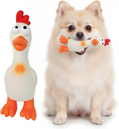 My Pet & Me - Squeaky Dog Toys for Light to Moderate Chewers - Fun Latex Toys for Puppies, Teething, and Gentle Play - Interactive Fetch and Chew Toy with Squeaker (White Chicken, 7.8 Inch)