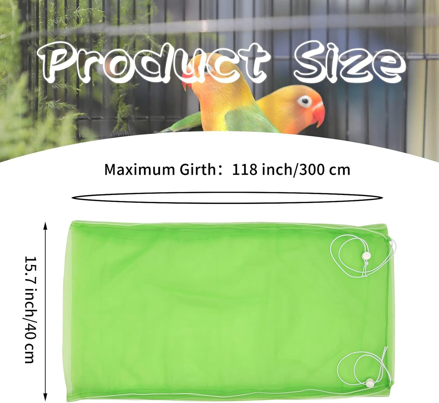 Daoeny Large Bird Cage Cover, Bird Cage Seed Catcher, Adjustable Soft Airy Nylon Mesh Net, Birdcage Cover Skirt Seed Guard for Parrot Parakeet Macaw African Round Square Cages (Green)