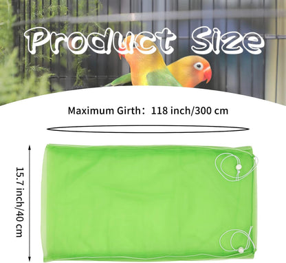 Daoeny Large Bird Cage Cover, Bird Cage Seed Catcher, Adjustable Soft Airy Nylon Mesh Net, Birdcage Cover Skirt Seed Guard for Parrot Parakeet Macaw African Round Square Cages (Green)