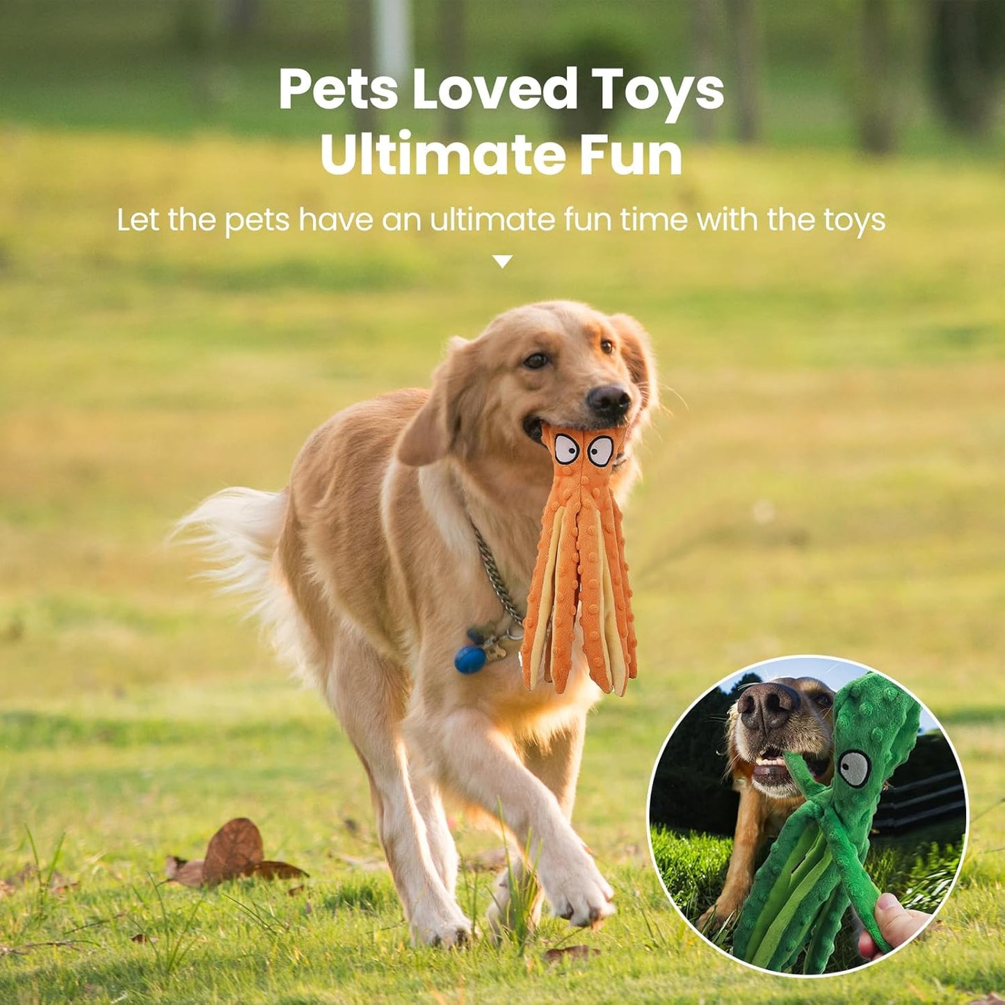 HGB Squeaky Dog Toys - Octopus No Stuffing Crinkle Plush Large Dog Toys to Keep Them Busy for Puppy Teething Chewing, Pet Supplies for Small, Medium, and Large Breeds, 2 Pack