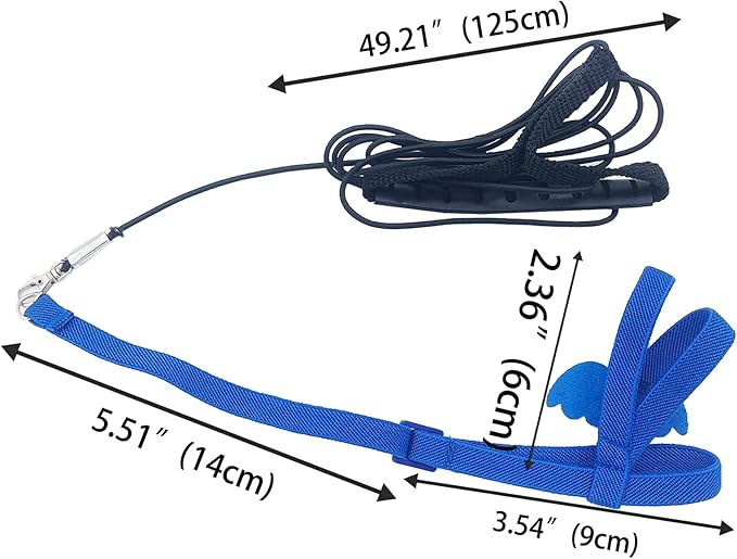 Dnoifne Parrot Harness and Leash, Adjustable Training Design Anti-Bite, Nylon Rope with Cute Wing for Parrots, Suitable for Alexandrine, Scarlet, Keck, Mini Macaw & Same Size Bird (Blue)