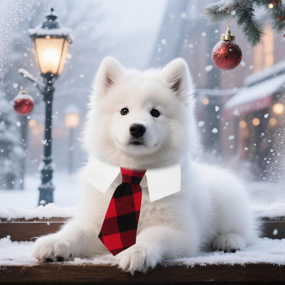 ADOGGYGO Christmas Dog Necktie, Xmas Pet Tuxedo Costume, Red Plaid Christmas Neck Tie Collars for Small Dogs (Small)