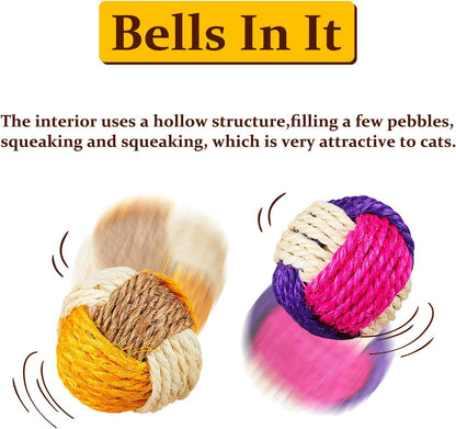 Weewooday 6 Pieces Cat Toy Ball Sisal Ball Interactive Rolling Scratch Cat Toy (Random Color)