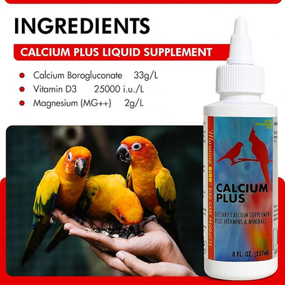 Morning Bird Calcium Plus Liquid for Birds – Bird Vitamins for Strong Eggshells, Healthy Bones, and Baby Bird to Support Growth, Breeding, and Wellness for All Birds 8 Fl Oz