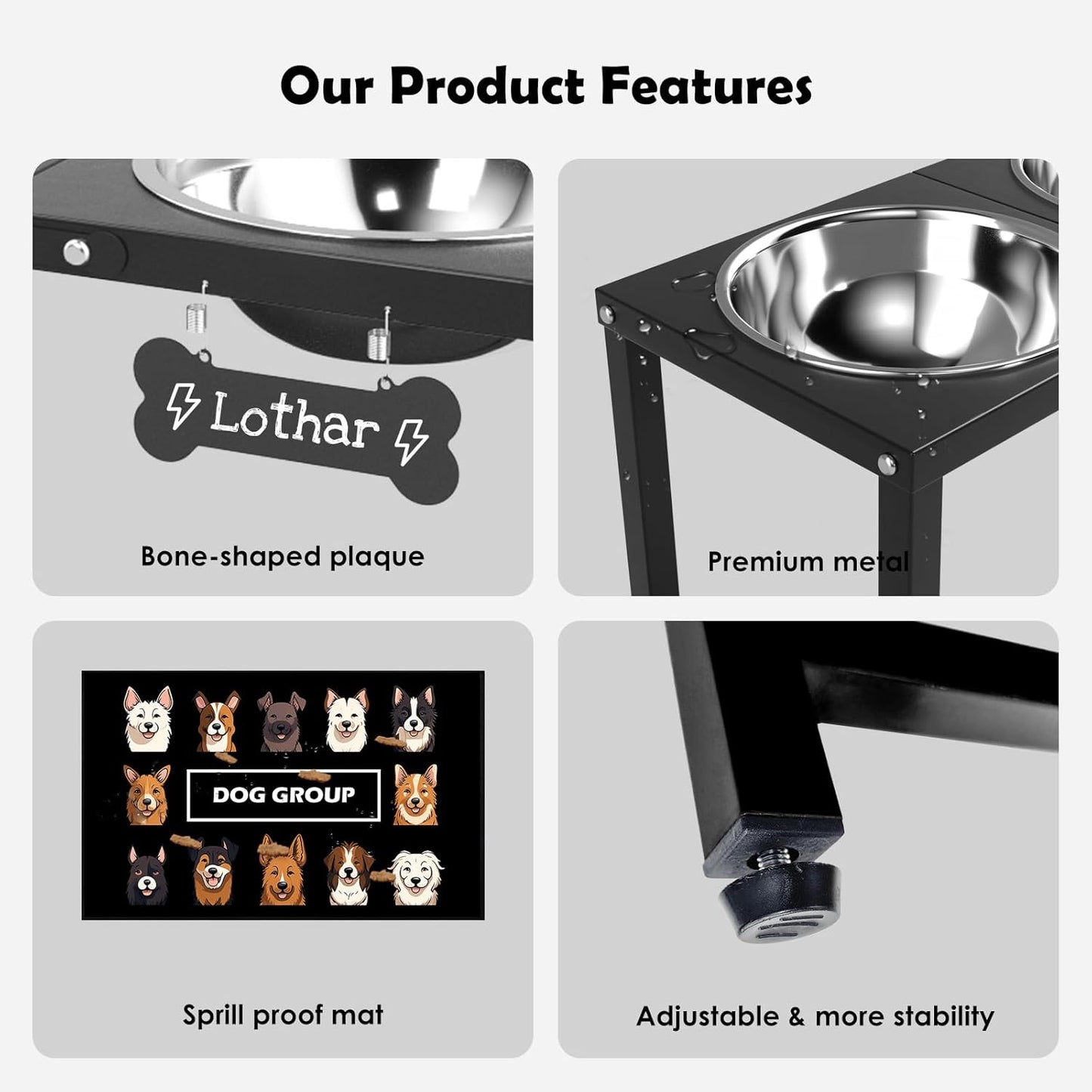 Elevated Dog Bowls for Large Extral Large Breed, Raised Bowl Stand with 2 Stainless Steel Bowls (101oz) and Spill-Proof Mat, 17" Tall Dog Feeder for Extra Large Breeds