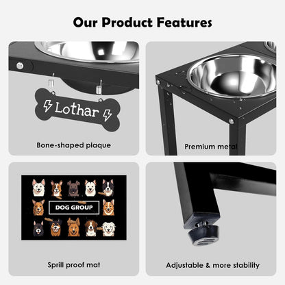 Elevated Dog Bowls for Large Extral Large Breed, Raised Bowl Stand with 2 Stainless Steel Bowls (101oz) and Spill-Proof Mat, 17" Tall Dog Feeder for Extra Large Breeds
