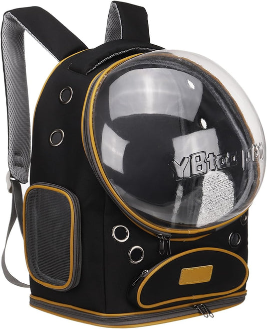 Pet Backpack Carrier, Portable and Ventilated, Oxford Cloth, Dog Cat Travel Bag with Transparent Cover 12.6", (Black, 1 Pcs), Intended for Hiking/Camping/Traveling