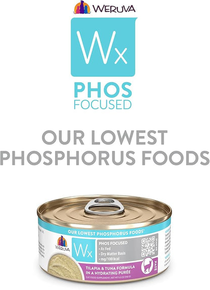 Weruva Wx Phos Focused Tilapia and Tuna Formula in a Hydrating Puree 5.5oz Can, Pack of 8