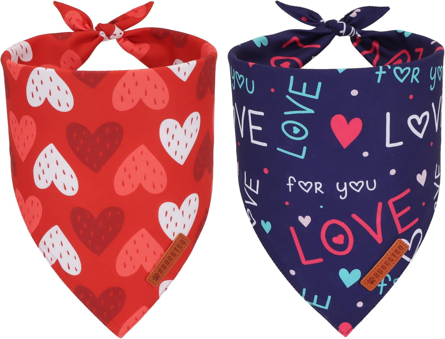 ADOGGYGO Valentine Dog Bandana, Red Blue Heart Love Pet Scarf, Adjustable Fit Pet Valentine Bandanas for Small Dogs (Small)