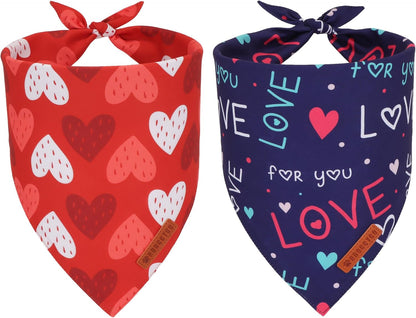 ADOGGYGO Valentine Dog Bandana, Red Blue Heart Love Pet Scarf, Adjustable Fit Pet Valentine Bandanas for Small Dogs (Small)