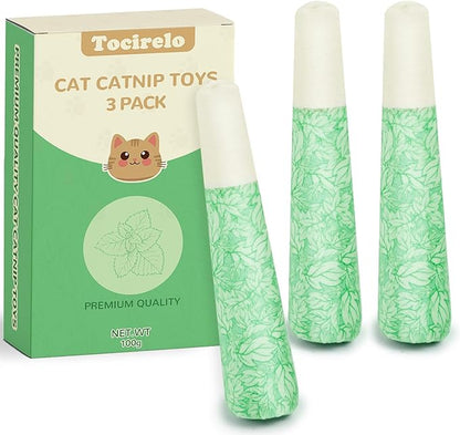 Tocirelo Catnip Toys for Indoor Cats - Cat Chew Toy Filled with 100% Pure 45000mg A+Organic Catnip, Bite Resistant Kitten Teething Toys, 3 Pack Interactive Cat Nip Kicker Toys for Anxiety Relief