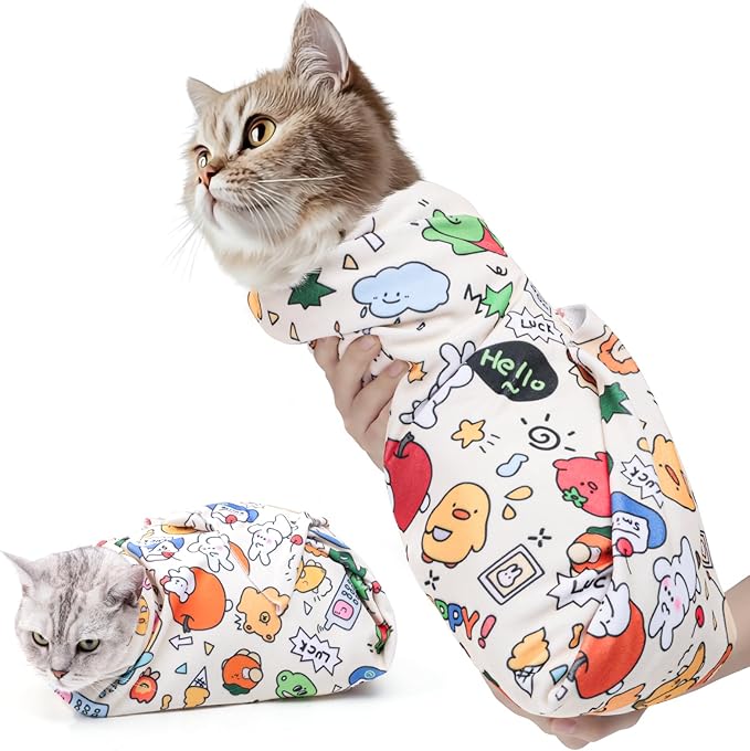 31.5 in Cat Wrap for Cutting Nails, Self-Adhesive Cat Grooming Wrap Anti-Escape Cat Restraint for Nail Clipping Cat Swaddle Wrap Cat Wrapping Cloth for Pet Cleaning and Beauty (Within 22 lbs)