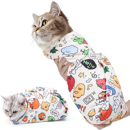 31.5 in Cat Wrap for Cutting Nails, Self-Adhesive Cat Grooming Wrap Anti-Escape Cat Restraint for Nail Clipping Cat Swaddle Wrap Cat Wrapping Cloth for Pet Cleaning and Beauty (Within 22 lbs)