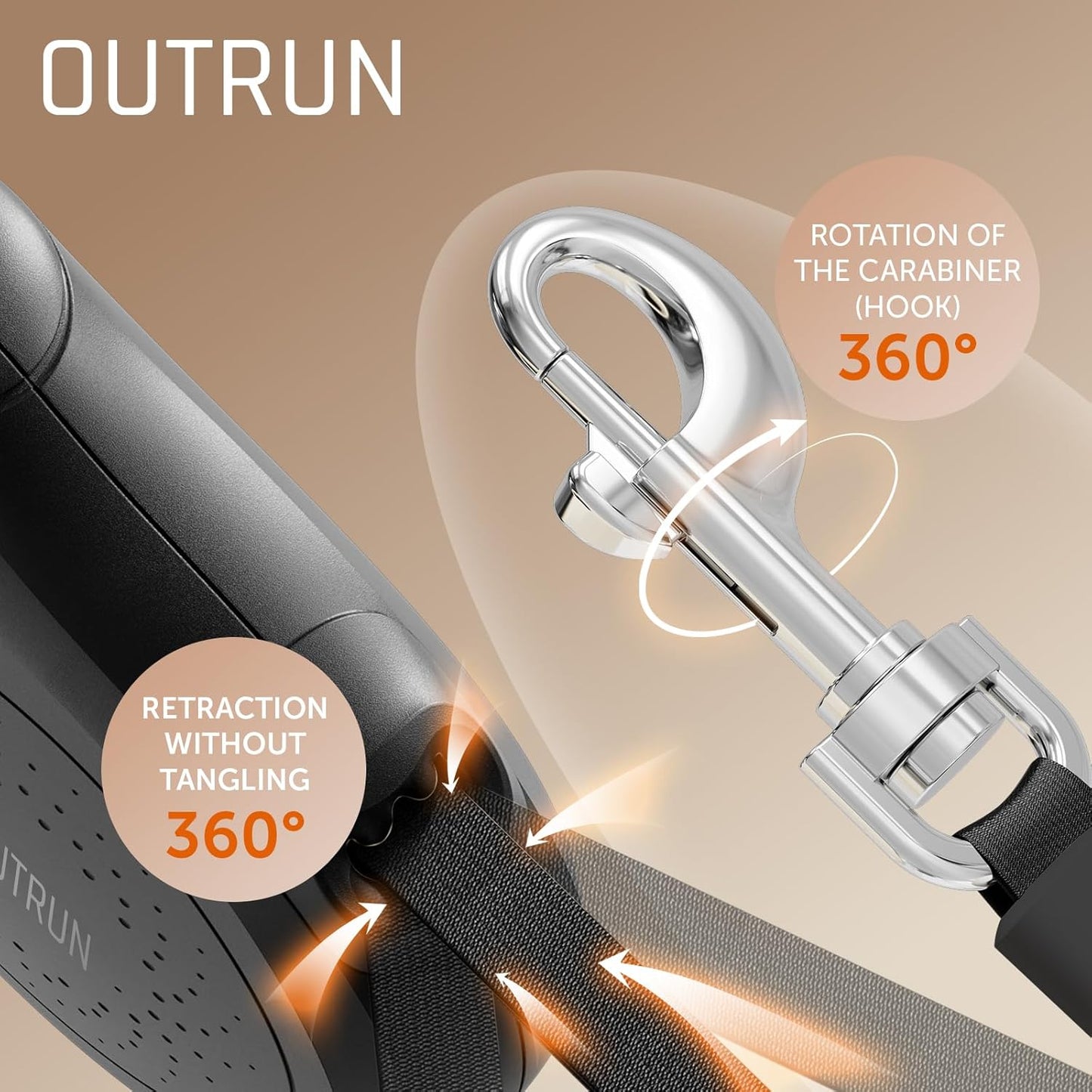 OUTRUN Retractable Dog Leash 16 FT Walking Leash up to 55 Lbs, Strong Nylon Tape No Tangle, Heavy Duty One-Handed Brake Lock Perfect for Small & Medium Sized Dogs and Pets