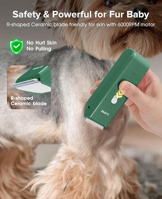 Dog Clipper for Matted & Long Hair,Quiet Pet Paw Hair Trimming Groomer,Handy Cordless Rechargeable Waterproof Shaver Kits for Cats,Small Dogs & Animals Green