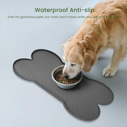 Dog Food Mat Anti-Slip Silicone Dog Bowl Mat Thicker Pet Placemat Waterproof Cat Feeder Pad with Raised Edge Puppy Kitten Feeding Mats Suitable Small Medium-Sized Dogs Cats Eating Tray