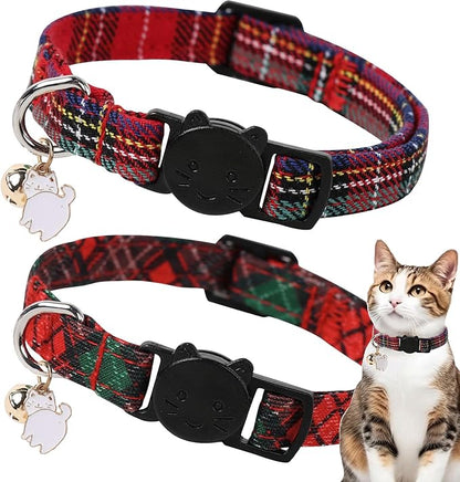 Unique style paws 2 Pack Christmas Kitten Collar Breakaway with Bell & Pendant, Adjustable Safety Cat Cotton Collars for Girl Boy Cats and Small Pets