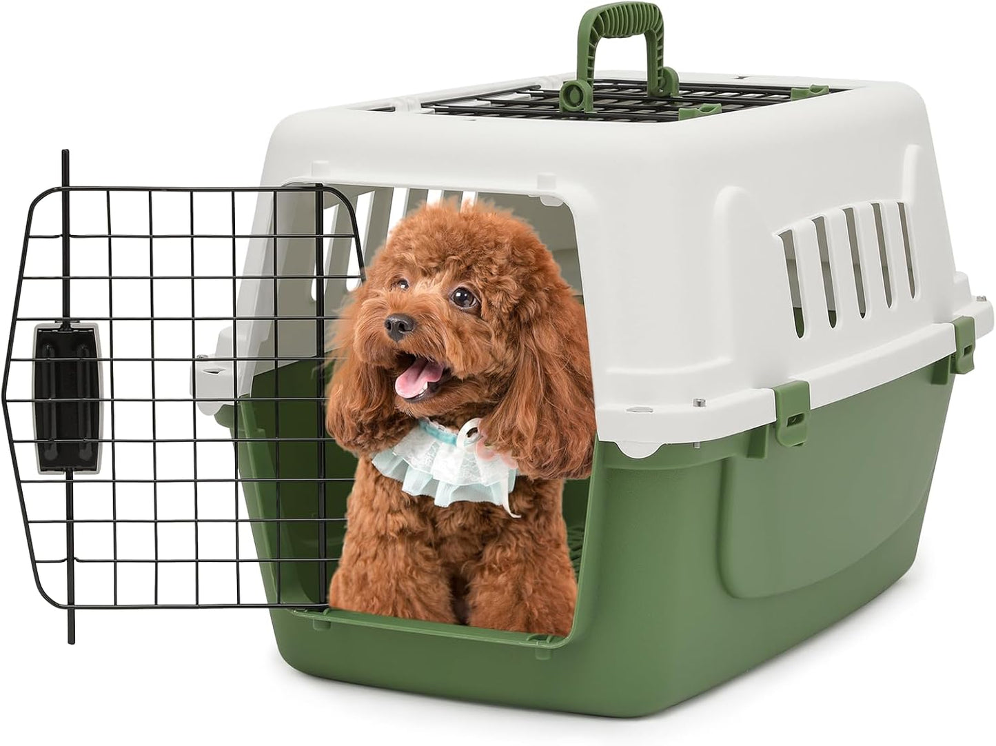 MoNiBloom 22-Inch Dog Crate Plastic 2-Door Top Loading Cat Carrier, Hard-Sided Dog Travel Carrier for Small Dogs and Cats, Ventilation and Security Lock Design for Pets up to 22 lbs (Green)