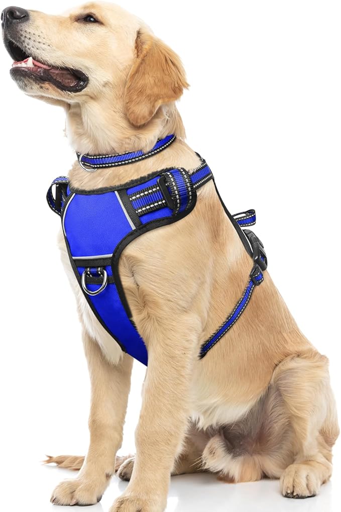 WINSEE Dog Harness No Pull, Pet Harnesses with Dog Collar, Adjustable Reflective Oxford Outdoor Vest, Front/Back Leash Clips for Small, Medium, Large, Extra Large Dogs, Easy Control Handle for Walking