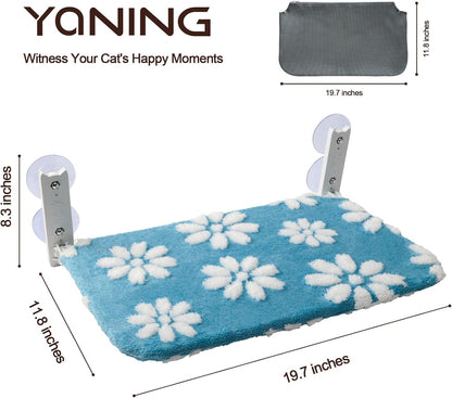 Cat Window Perch, Foldable Cat Window Hammock with Cute 3D Textured Flower Cover, Breathable Mesh Cover and Strong Suction Cups, Cordless Window Seat Bed for Indoor Cats (Blue, Medium)