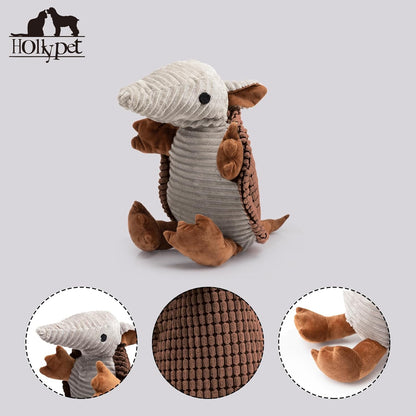 Hollypet Plush Dog Squeaky Toy Stuffed Armadillo Animal Pet Puppy Chew Toys with Clean Teeth for Small Medium Large All Breed Sizes Dogs, Brown, 14 in