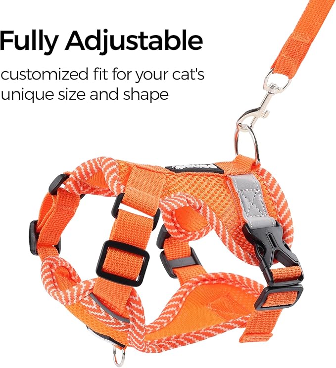 Cat Harness and Leash Escape Proof Small Kitten Harness Abyssinian Cat Vest for Walking Travel, Orange, S