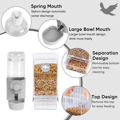 No Mess Bird Feeder Water Dispenser Set, Bird Feeder for Cage, Cage Accessories for Cockatiels, Finches, Budgies and Canaries