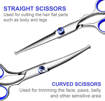 Professional 6 in1 Dog Grooming Scissors Kit, Titanium Coated Dog Scissors for Grooming, Grooming Shears Kit for Dogs Cat Pet At Home