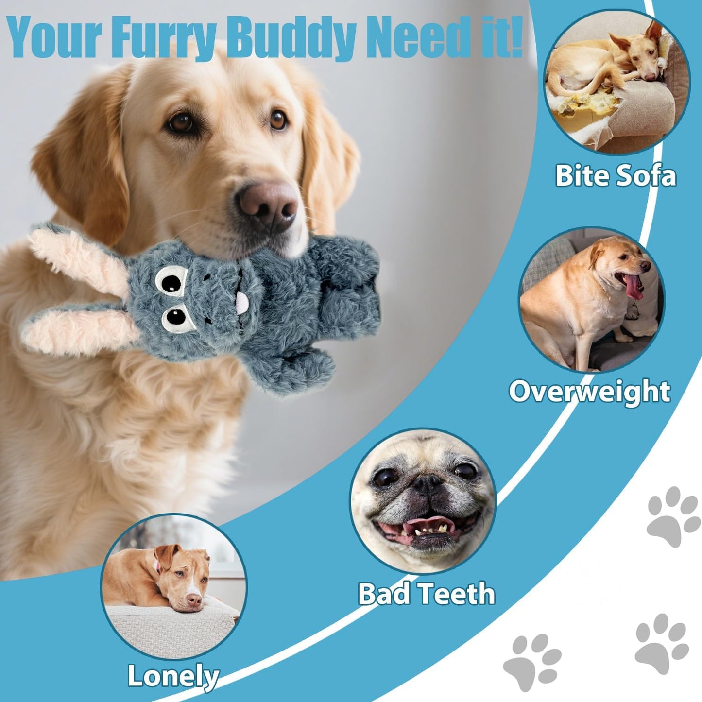 Squeaky Dog Toy Plush, Stuffed Crinkle Tug of War Dog Toy Keep Them Busy Pet Puppy Birthday Toy for Small Medium Large Dogs (Grey)