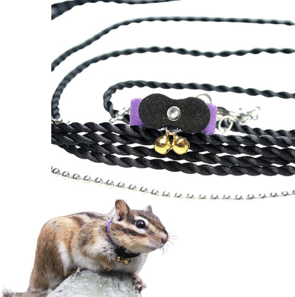 Squirrel Chipmunk Traction Rope Strap Anti-Biting Chain Rope, Small Animal Walking Collar Harness with Lead Leash for Hamster Gerbil Rat Mouse Ferret Chinchilla (Black with Purple)