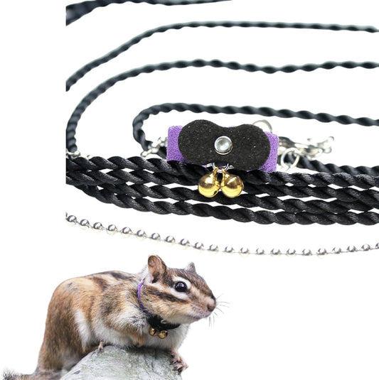 Squirrel Chipmunk Traction Rope Strap Anti-Biting Chain Rope, Small Animal Walking Collar Harness with Lead Leash for Hamster Gerbil Rat Mouse Ferret Chinchilla (Black with Purple)
