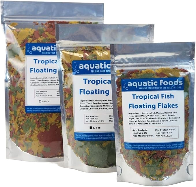 Aquatic Foods Inc. Tropical Fish Flakes, Mix of Krill, Color Enhancing, Spirulina Flakes for Cichlids, Angels, Tetras, Guppies. 12-Type Pellet Mix & 4-Type Wafers Included...WL 2 x 1/2-lb Foil Bag