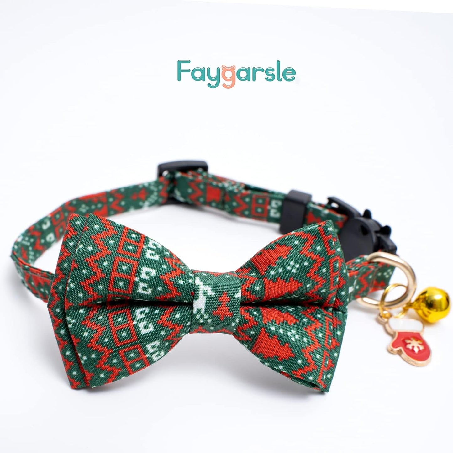 2 Pack Cotton Christmas Cats Collar with Bow Tie Red Green Cat Collars for Girl Female Boy Male Cat Collar with Bell Elk Cute Gloves Charms