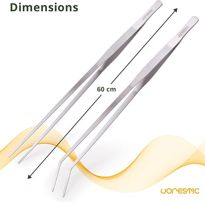 Extra Long Aquarium Tweezers Curved and Straight, 23.6 inches Terrarium Tweezers, Extra Long Tweezers Set, Reptile Feeding Tongs