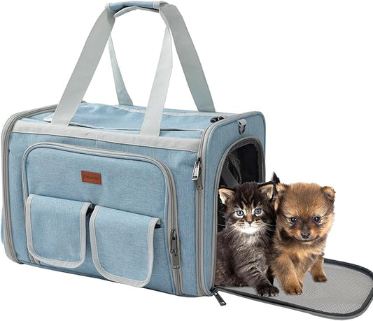 Cat Carriers Blue Soft Dogs Carrier Airline Approved Puppy Expandable Bag,Softsides,Expanded,Rabbit Bunny Pets Travel Bag Small Animals Outdoor Carry Kennel