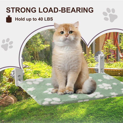 Cat Window Perch, Foldable Cat Window Hammock with Cute 3D Textured Flower Cover, Breathable Mesh Cover and Strong Suction Cups, Cordless Window Seat Bed for Indoor Cats (Green, Medium)